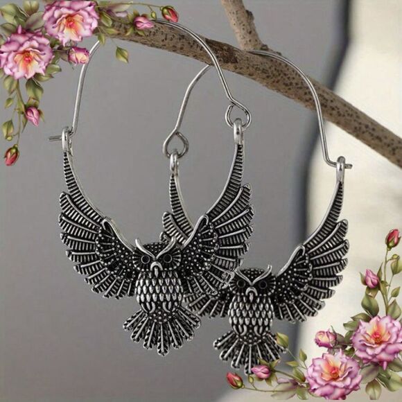 Bohemian Vintage Style Owl Drop Earrings - Picture 1 of 15